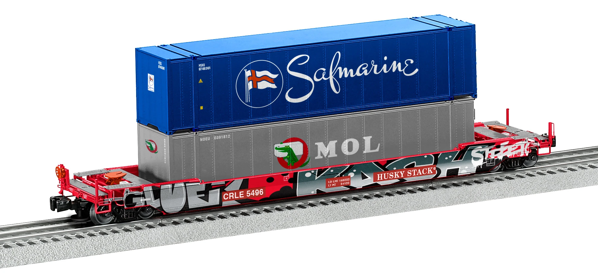 Lionel 2226582 O Scale Husky Stack Well Car With Graffiti Coe Rail CRLE 5496 3 Lionel 2226582 O Scale Husky Stack Well Car With Graffiti Coe Rail CRLE 5496