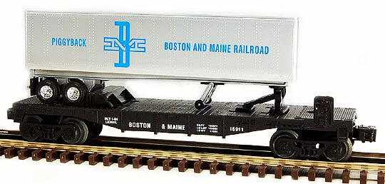 Lionel 6-16911 O Gauge Boston& Maine Flatcar With Trailer - NOS 3 Lionel 6-16911 O Gauge Boston& Maine Flatcar With Trailer - NOS